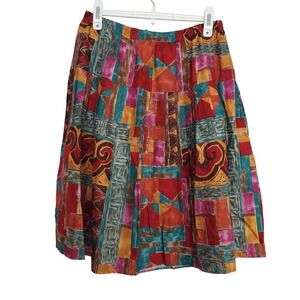 Vintage Abstract Print Midi Skirt‎ Pull On Pleated Retro
